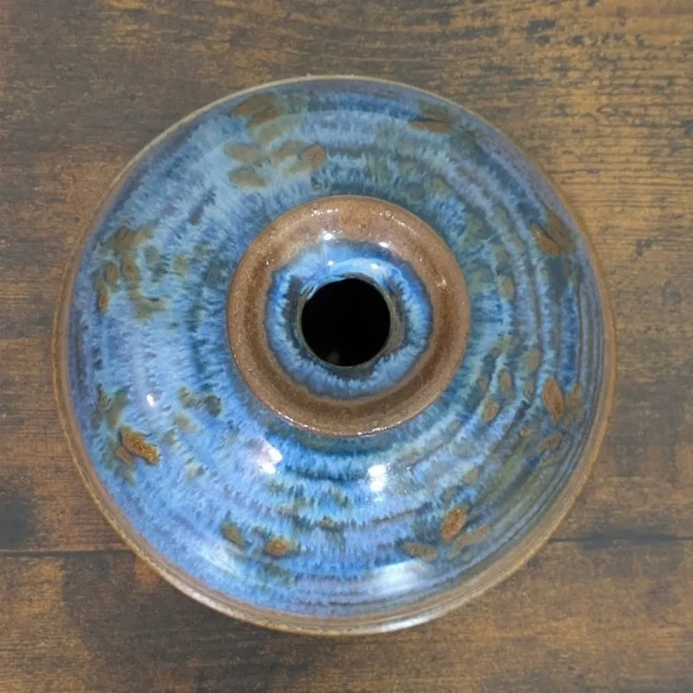 Sunset Canyon Pottery Bud Vase Aurora Blue Glaze Austin‎ TX Handmade 6
